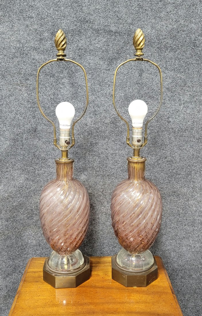 Pair Of Morano Lamps: 32"H, 6.50"W, 6.50"D