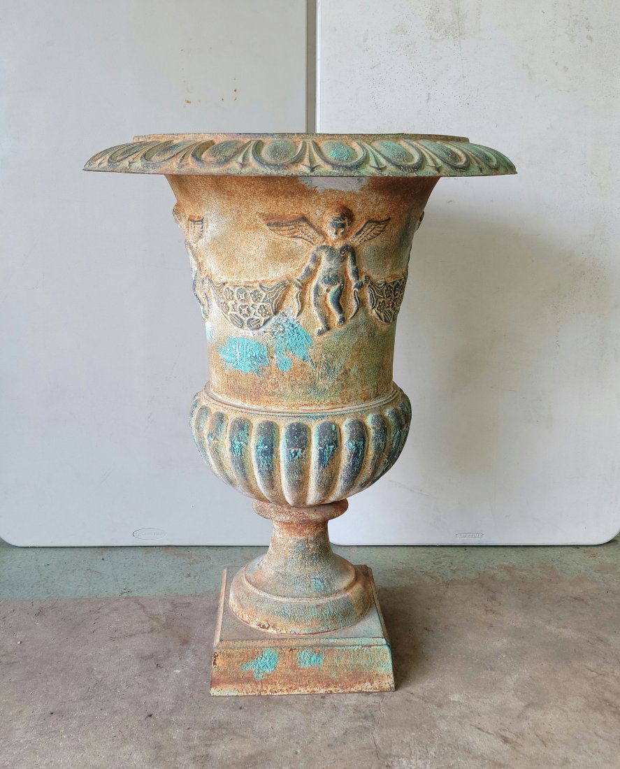 Large Cast Iron Cupid Urn (1 of 4)