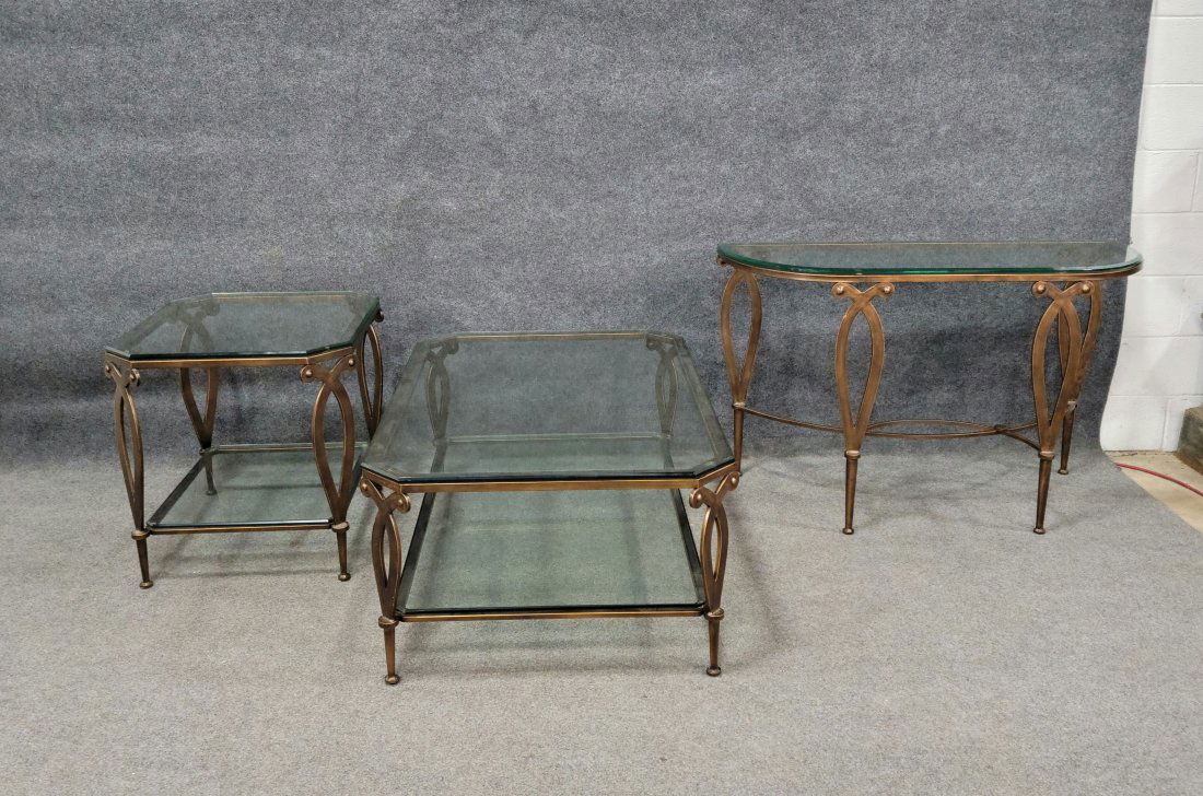 3 Piece Metal Glass Top Table Set (1 of 2)