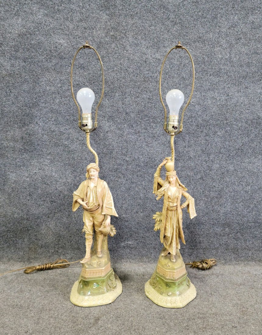 Pair Of Antique Lamps: 34"H, 7"W, 9"D