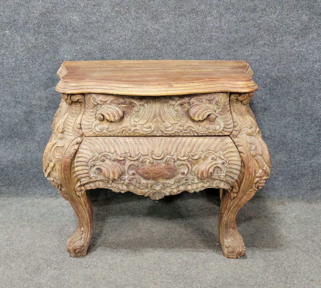 Carved 2 Drawer Commode: 27.25"H, 34.75"W, 18.50"D