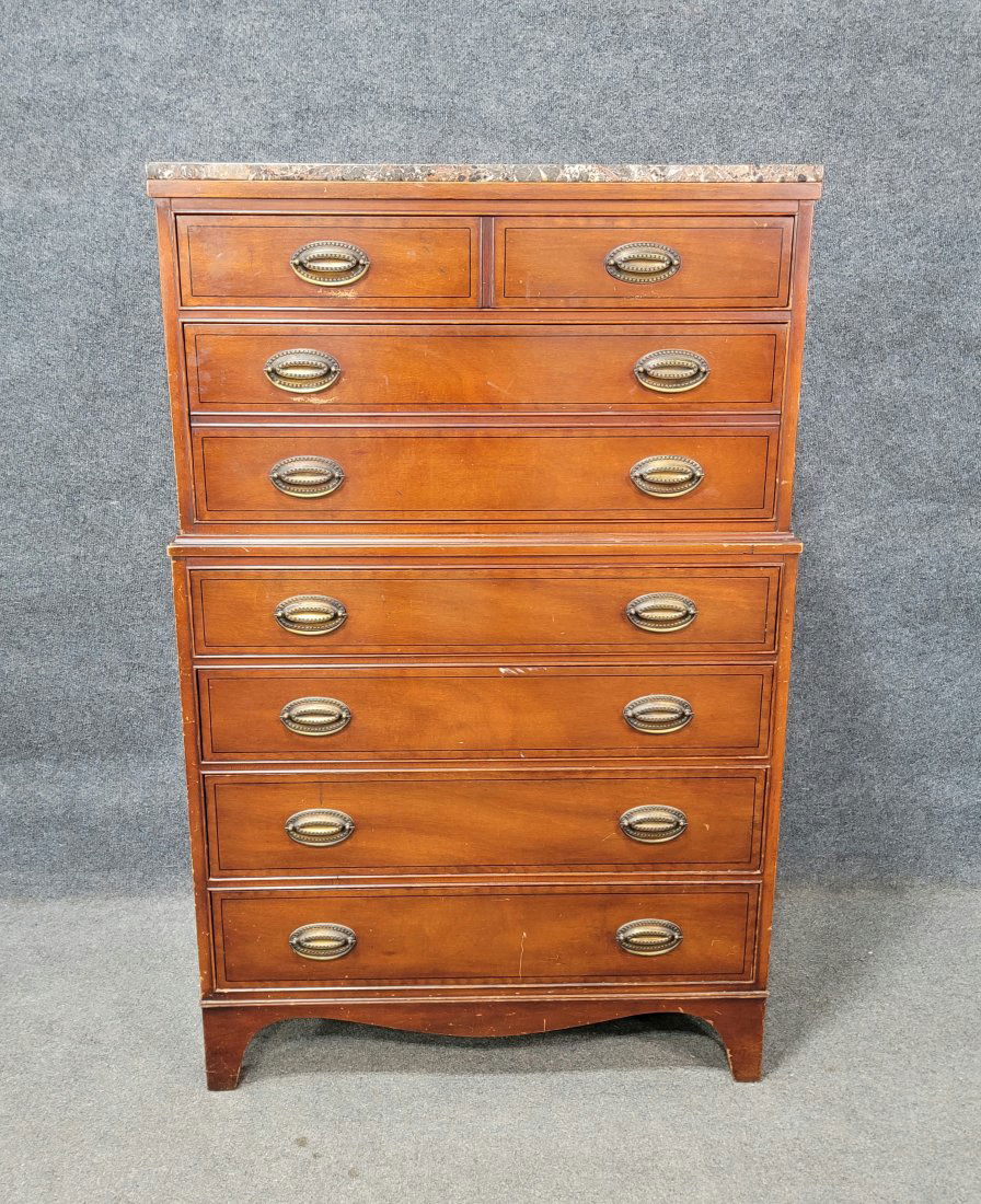 Henredon Marble Top Chest On Chest: 53"H, 34"W, 20"D