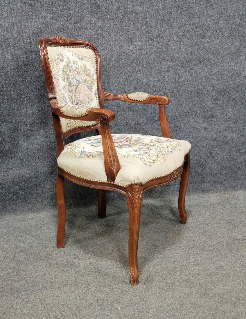 French Style Arm Chair: 34.25"H, 24"W, 23"D, 16"SH