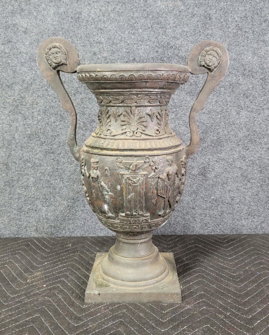 Bronze Neoclassical Urn: 19.25"H, 14.50"W, 7.25"D