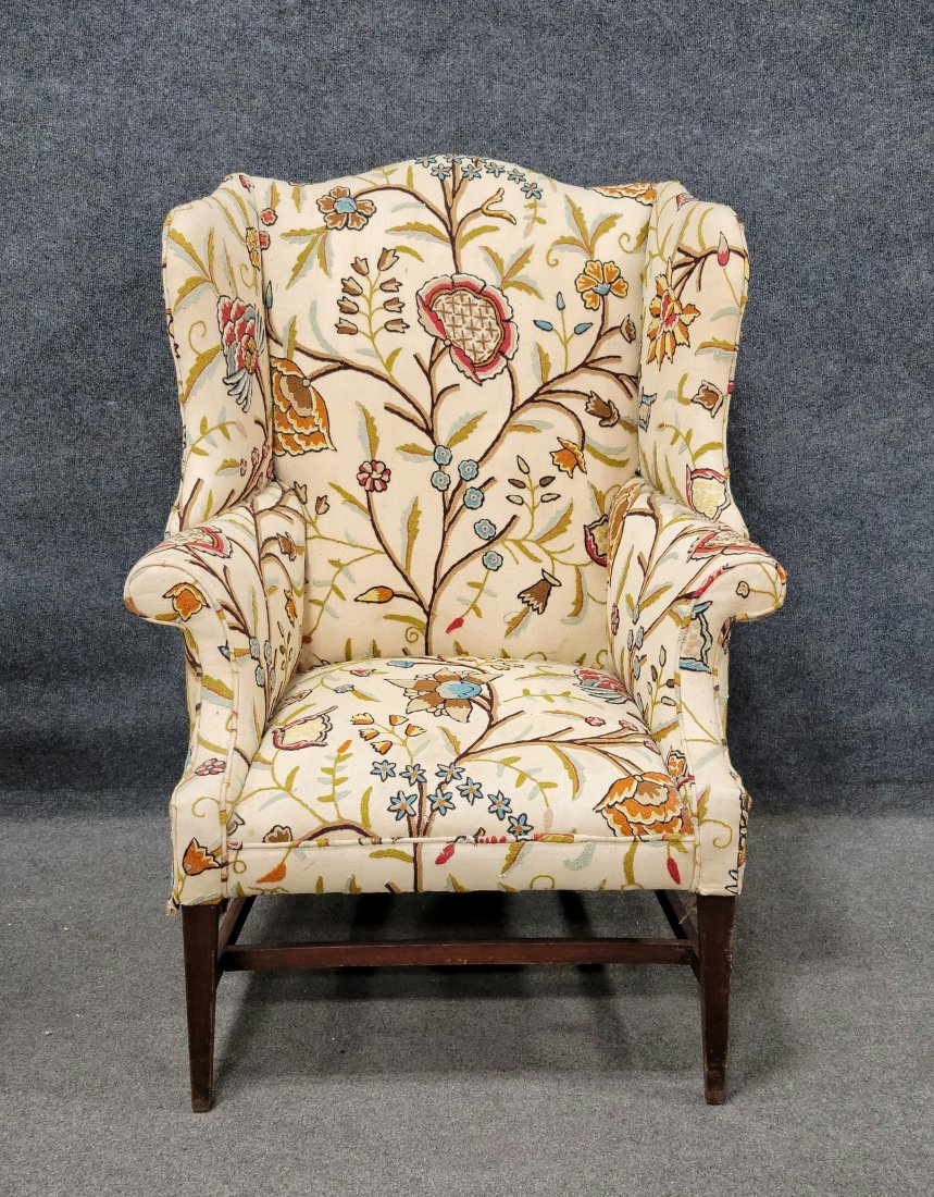 Antique Wing Chair: 48"H, 35"W, 33"D, 17.50"SH
