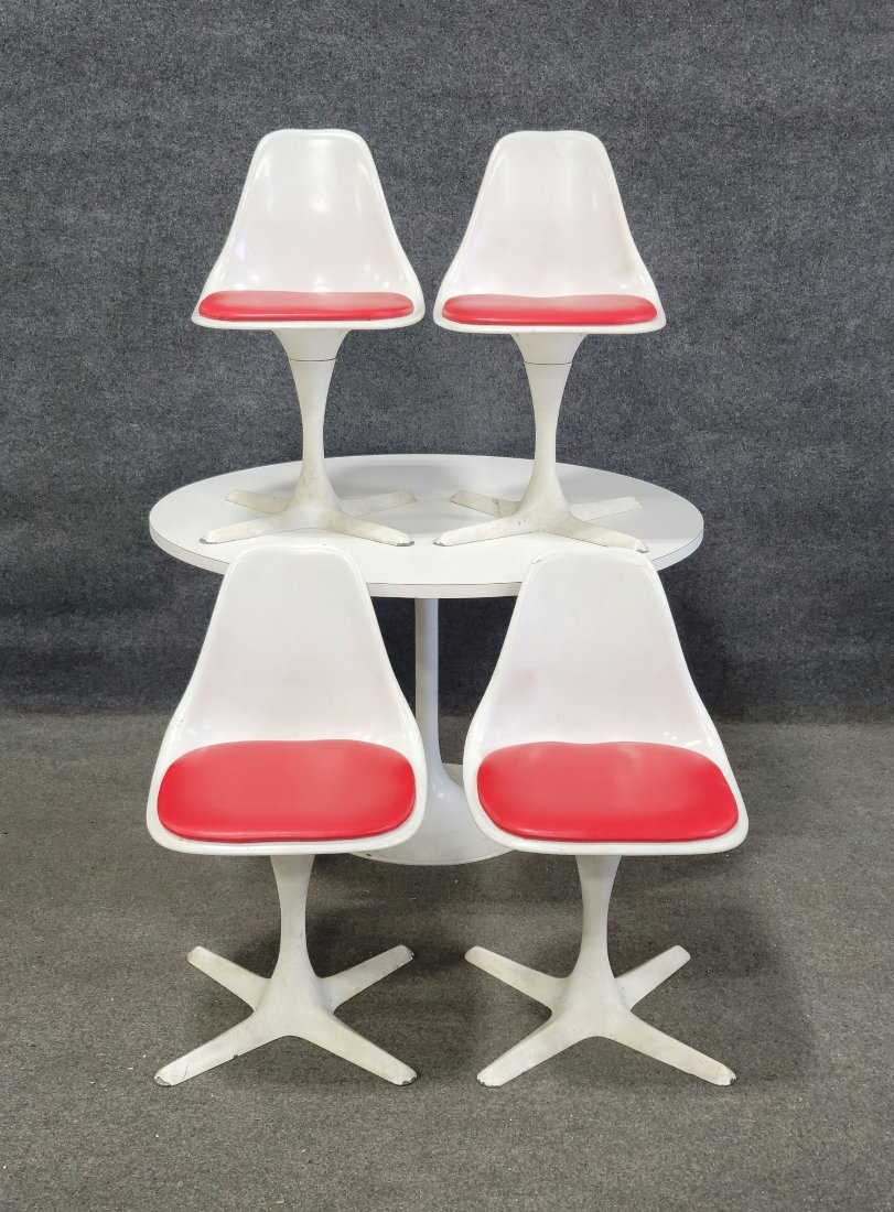 5 Piece Dinette Set In The Manner Of Knoll: Table - 29"H, 48"Diameter | Chairs - 31.75"H, 19"W, 20.75"D, 18"SH