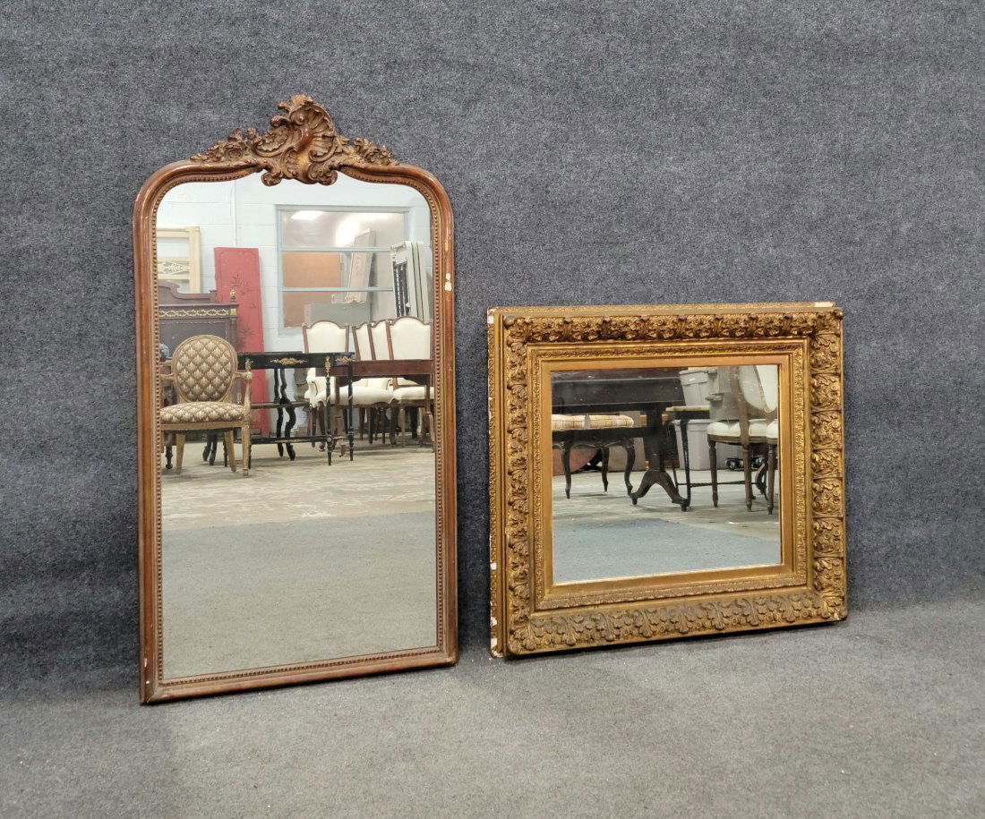 Two Antique Mirrors: Tall Mirror - 54.50"H, 29.50"W | Small Mirror - 34.75"H, 39.75"W