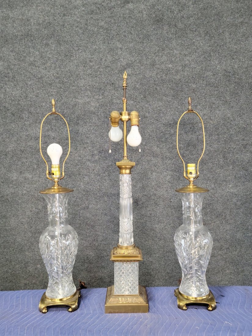 3 Crystal Lamps: Pair - 33"H, 6"W, 6"D | Single - 37"H, 6.50"W, 6.50"D
