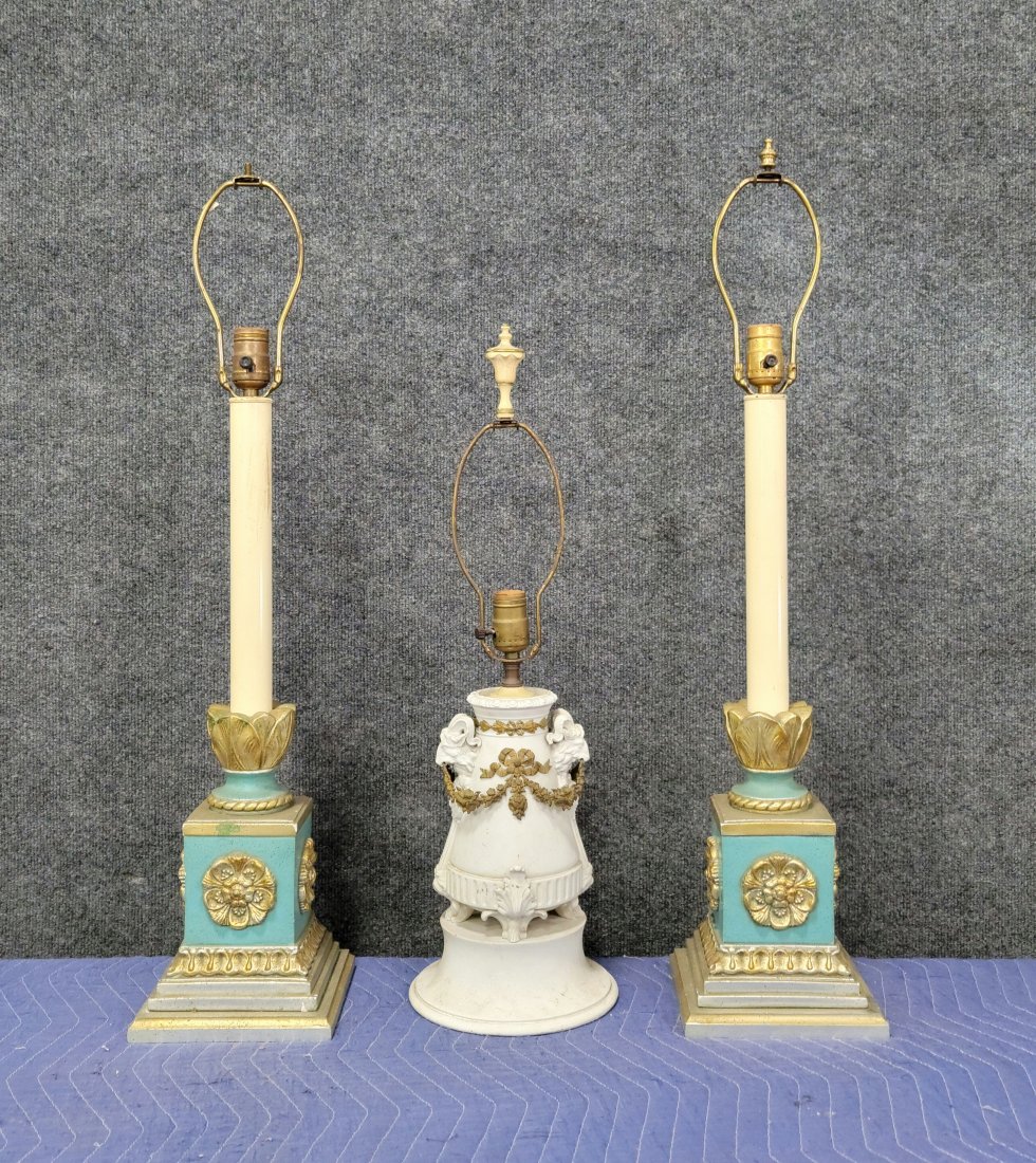 3 Italian Lamps: Pair - 25"H, 7"W, 7"D | Single - 15"H, 8"Diameter