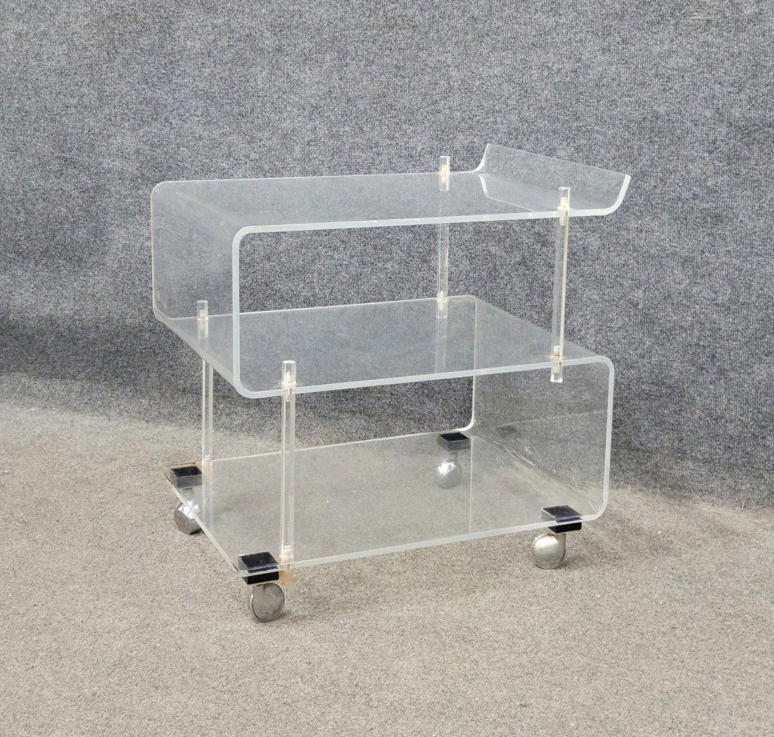 Lucite Bar Cart: 22"H, 16"W, 21"D