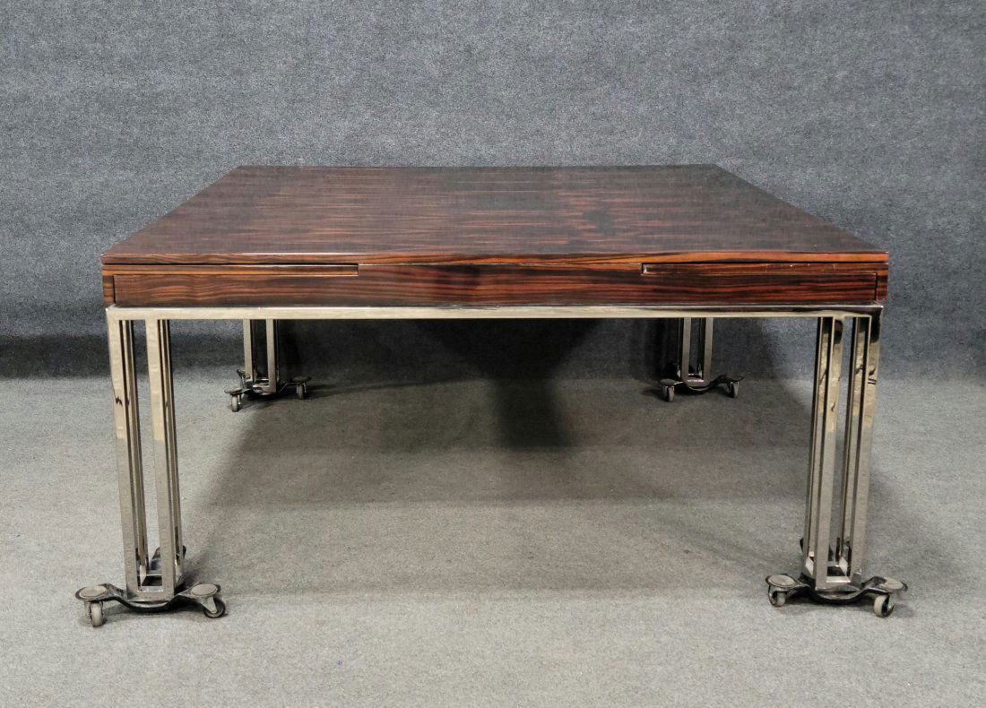 Rosewood Modern Design Dining Room Table With Chrome Base ($45000 New): 30"H, 63"W, 63"D