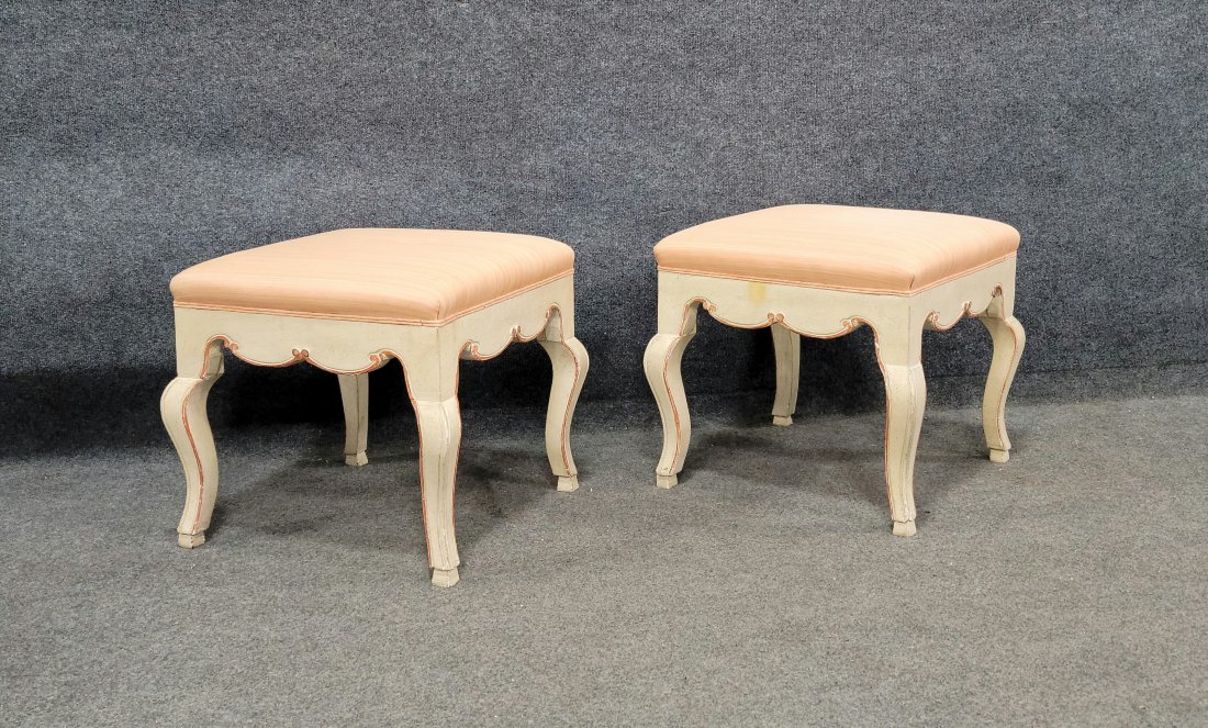 Pair Of French Painted Stools: 17"H, 19"W, 19"D