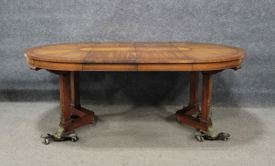 French Empire Dining Room Table: 29.50"H, 43"W, 46.25"D, Leaves - 16"W