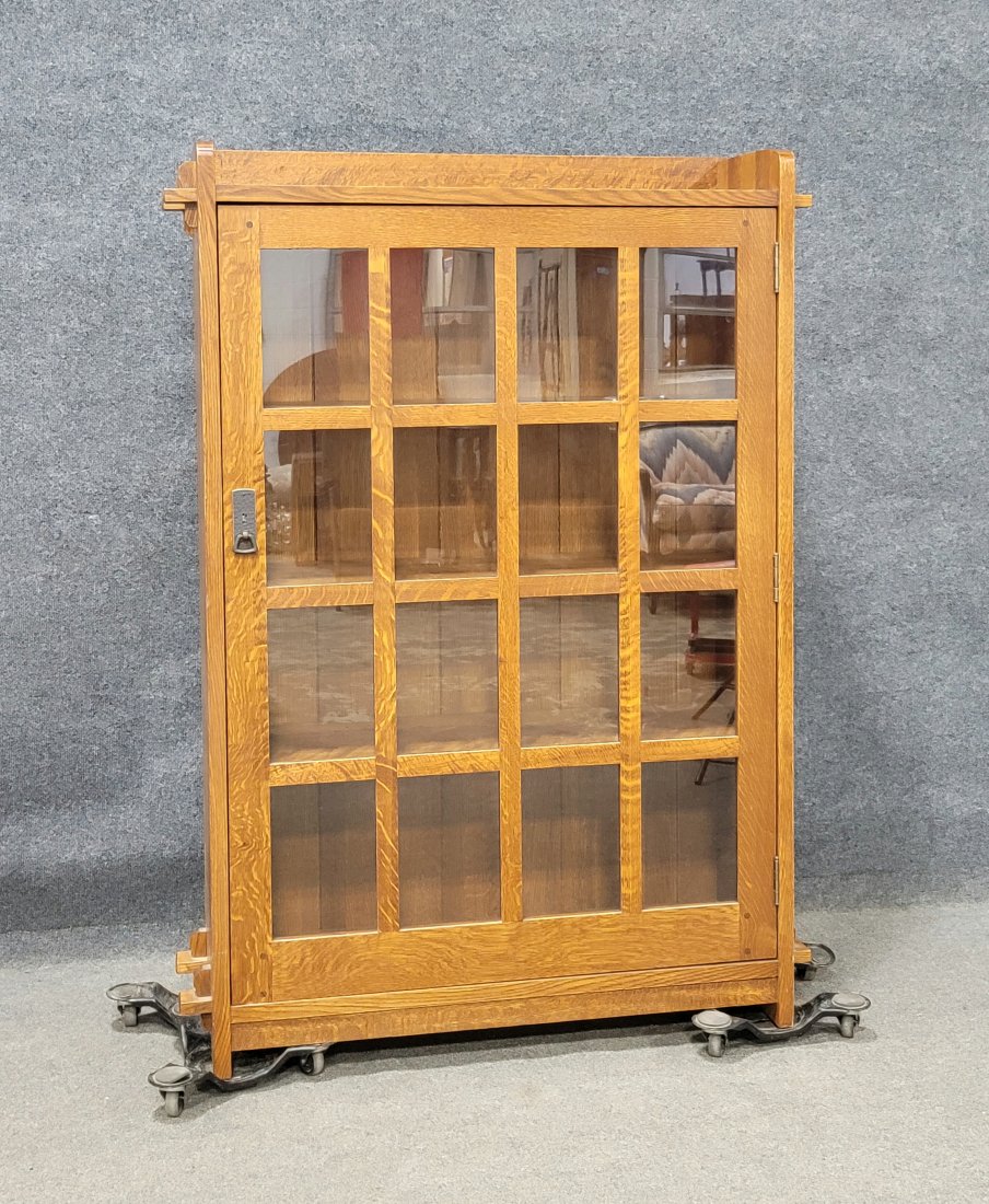 Stickley 16 Panel Bookcase: 55.25"H, 39.50"W, 12.25"D Signed Stickley