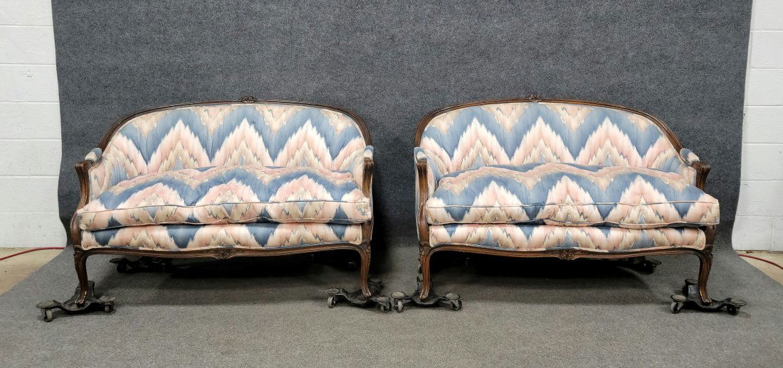 Pair Of French Settees: 34"H, 51"W, 31"D, 21"SH