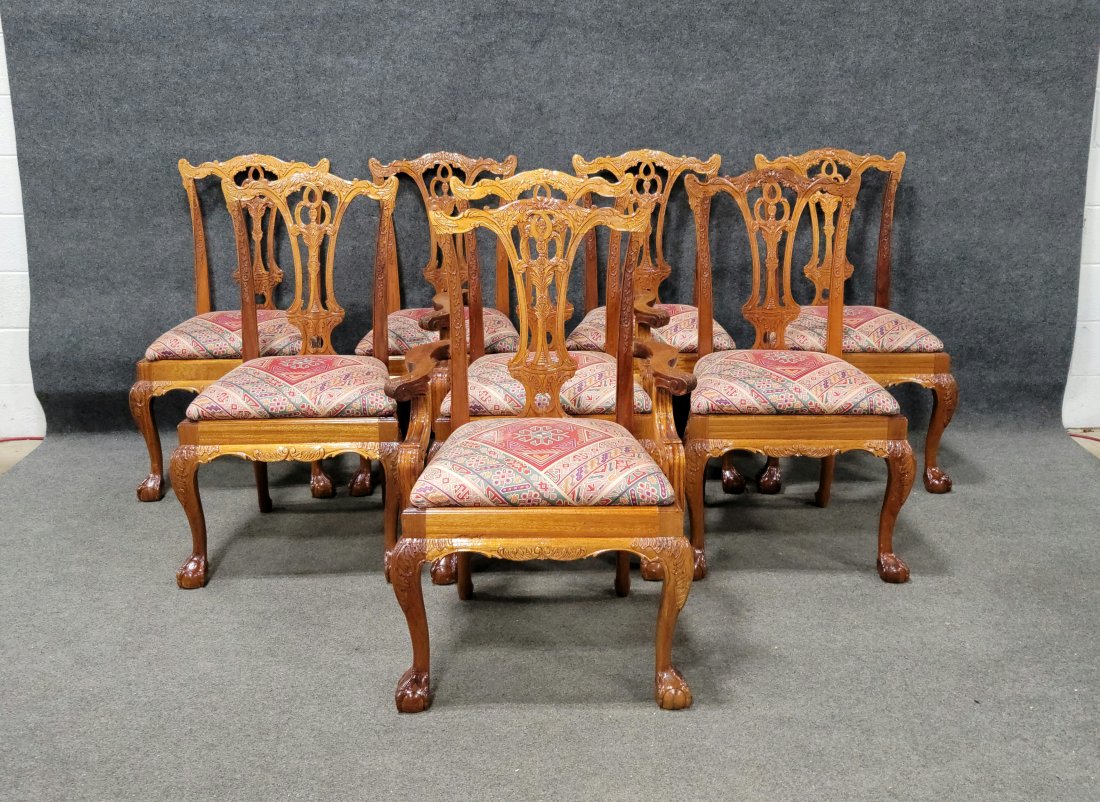 8 Chippendale Chairs: Arms - 40"H, 26"W, 24"D, 20"SH | Sides - 40"H, 24"W, 24"D, 20"SH