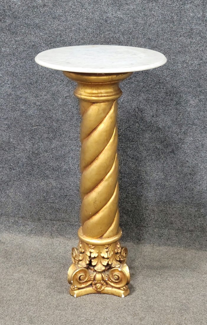 Gilt Marble Top Pedastool: 29.50"H, 15"Diameter