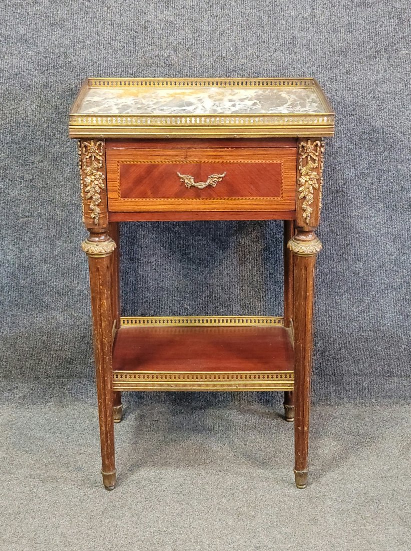 French Bronze Mounted Nightstand: 28"H, 17.25"W, 13"D