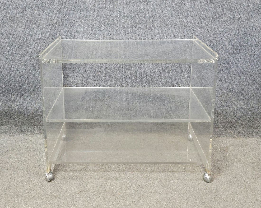 Lucite Bar Cart: 26"H, 32"W, 20.50"D