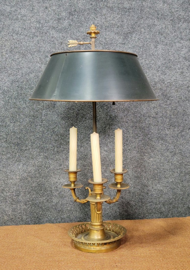 Antique Bronze Bouillotte Lamp: With Shade - 25"H, 14"Diameter