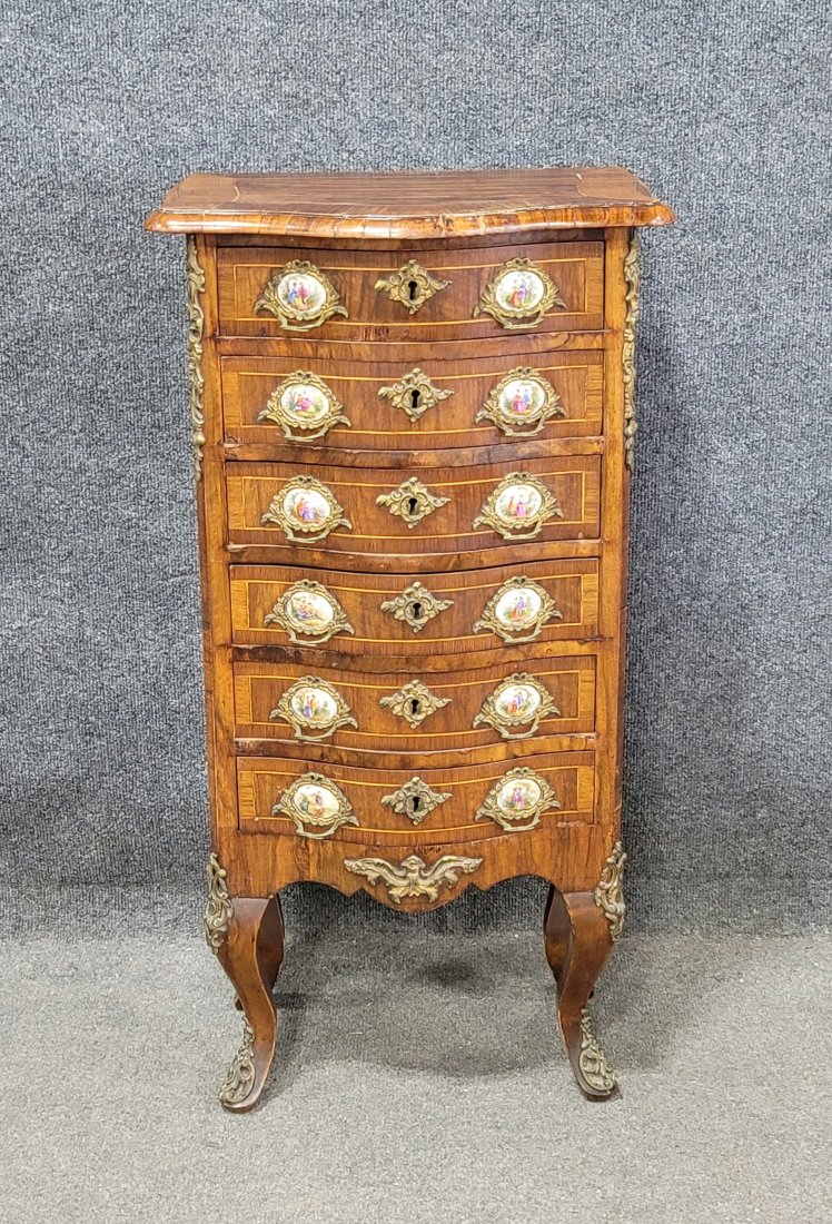 Austrian Antique Lingerie Chest With Porcelain Plaques: 33"H, 16"W, 12"D