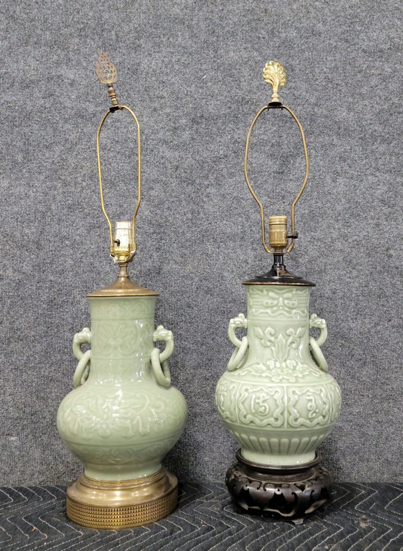 2 Antique Chinese Lamps: 20"H, 9"Diameter