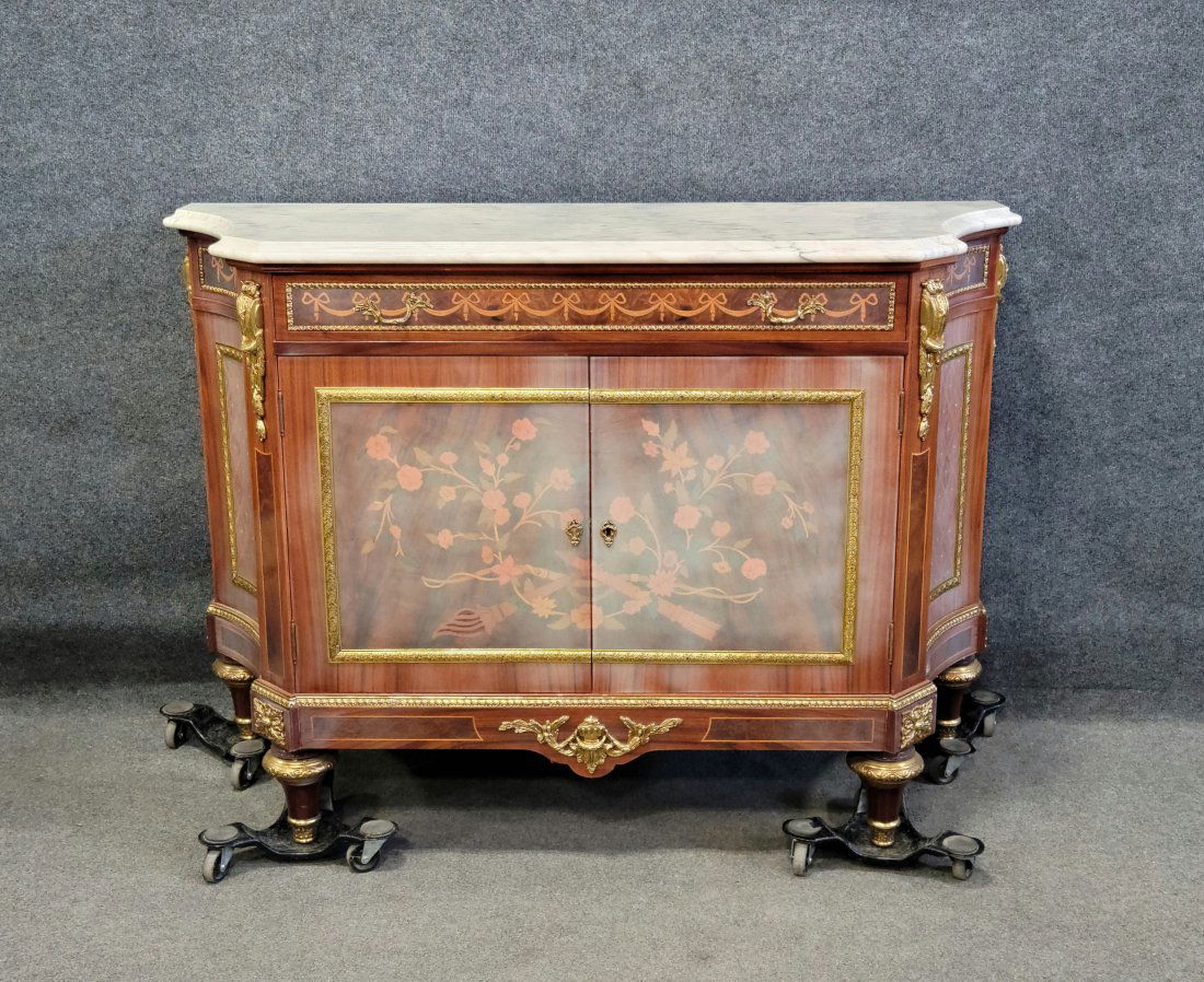 Marble Top Bronze Mounted Inlaid Commode (1 of 6)