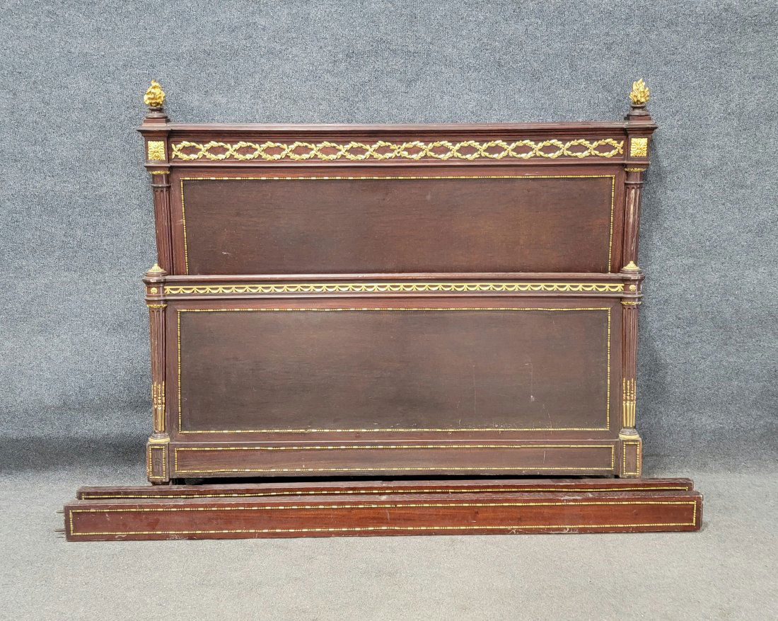 French Bronze Mounted Bed: - Crack On Bottom Of Headboard, Needs TLC - This is queen size