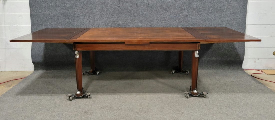 French Empire Refractory Dining Table: 29.50"H, 66.25"W, 42"D, Extensions - 27"W