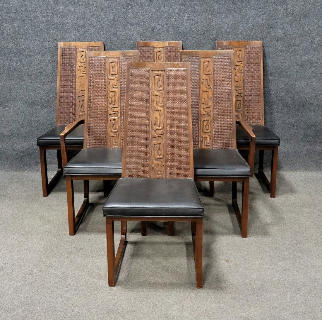 6 Mid Century Dining Room Chairs: Arms - 42.50"H, 22.25"W, 24.50"D, 18.50"SH | Sides - 42.50"H, 19.50"W, 24.50"D, 18.50"SH