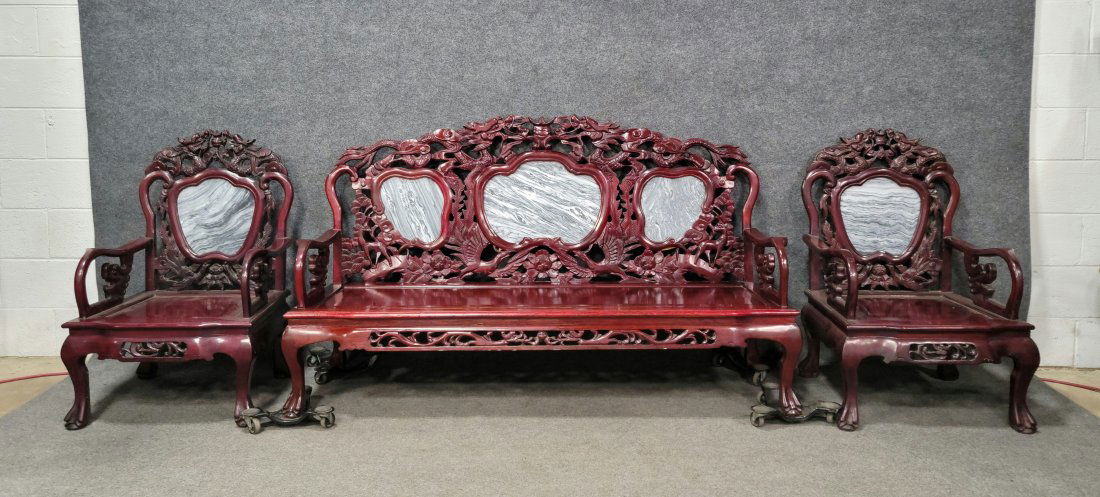 3 Piece Carved Chinese Marble Insert Parlor Set (1 of 6)