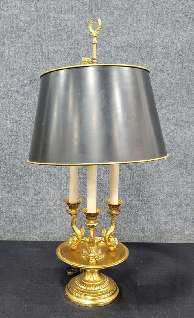 Antique Bronze Bouillotte Lamp: With Shade - 32"H, 16"Diameter