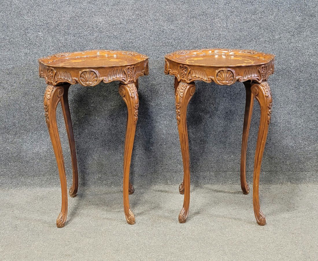 Pair Of French Inlaid End Tables (1 of 4)