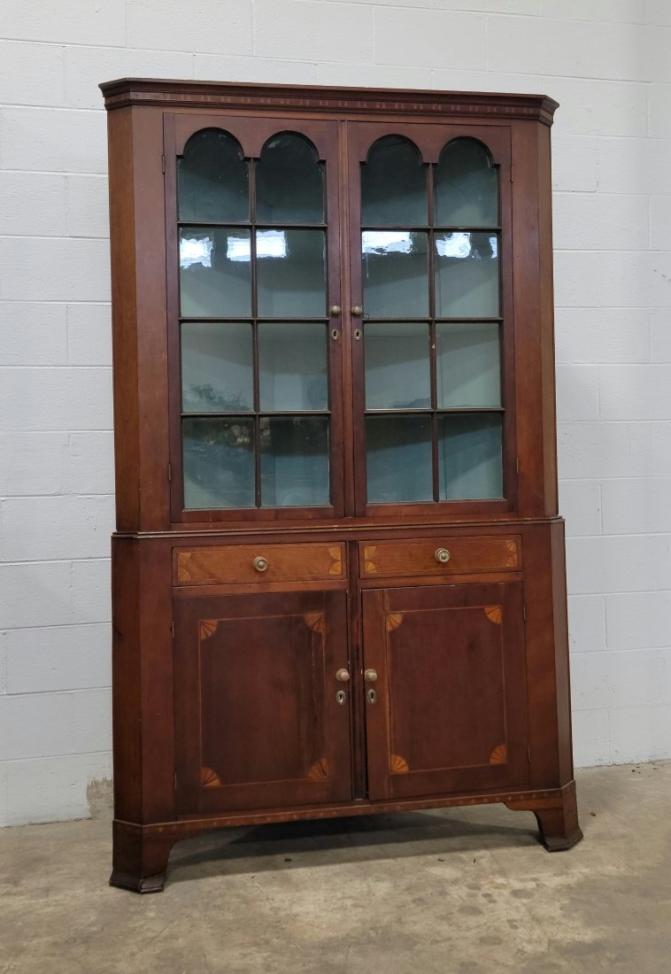 Two Piece Inlaid 19th Century Corner Cabinet (1 of 2)