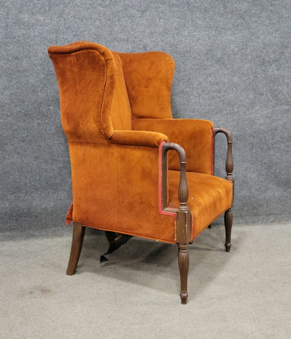Antique Wing Chair: 46.50"H, 31.50"W, 30"D, 17"SH