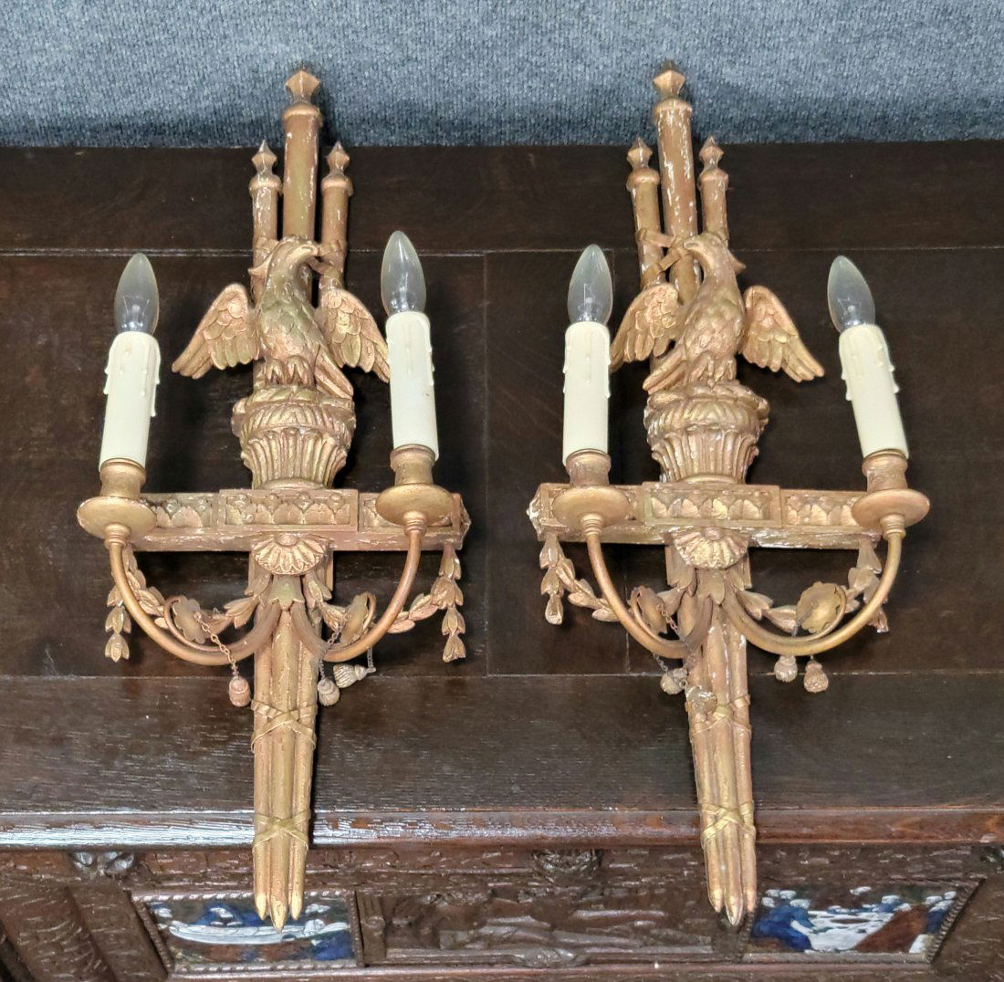 Pair Of 19th Century Antique Gilt Eagle Sconces (1 of 4)