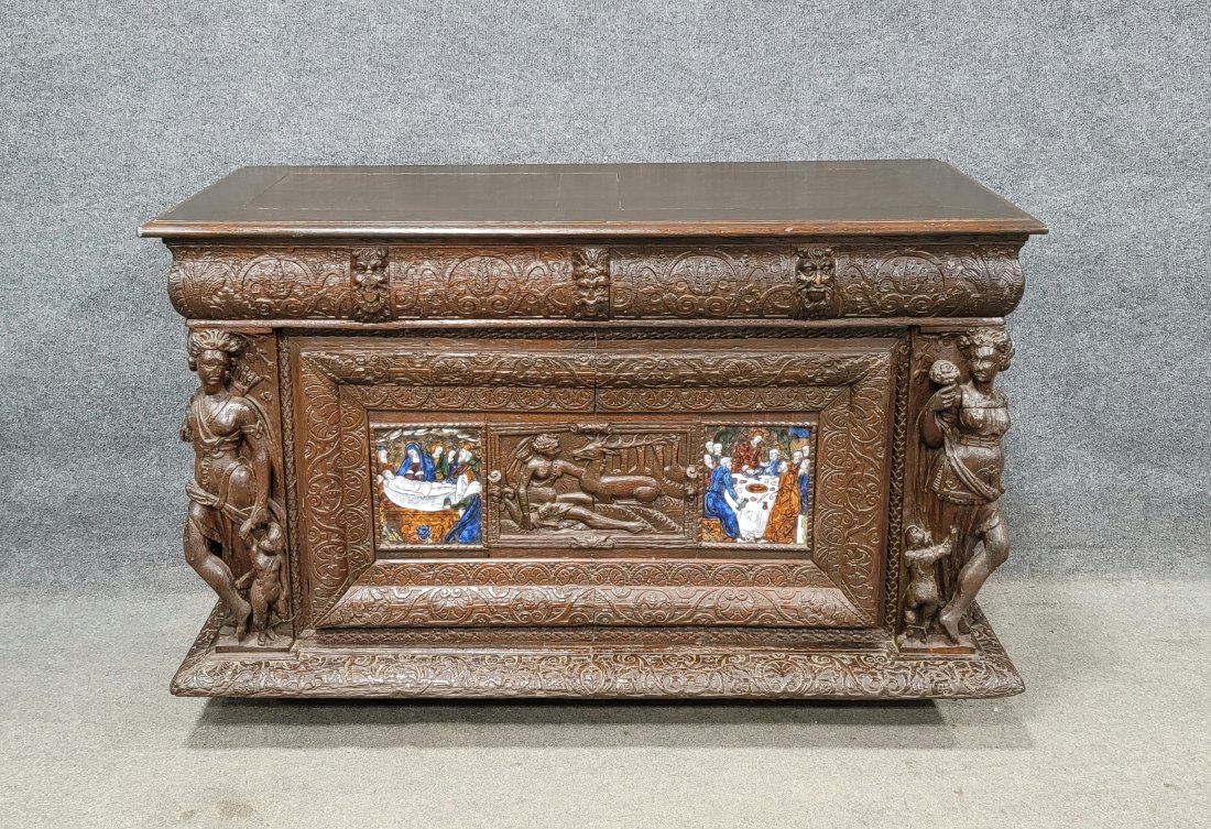 19th Century Antique Carved Cassone: 29.75"H, 51"W, 23"D