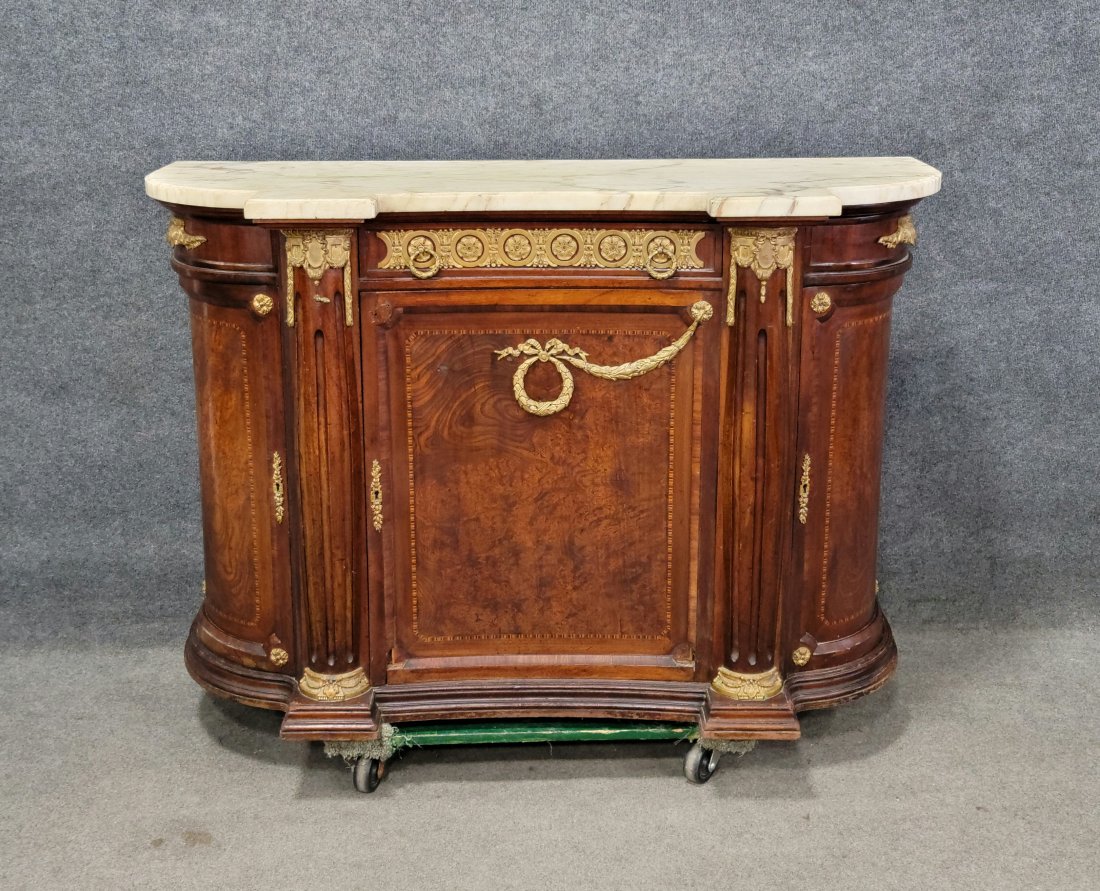 Marble Top Bronze Mounted Credenza: 37.25"H, 56"W, 21"D