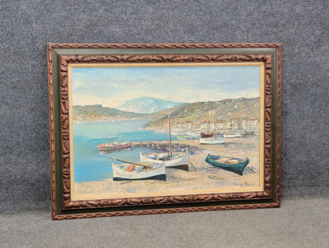 Oil On Canvas Of Boats By Marcel Dupre: 32"H, 44"W