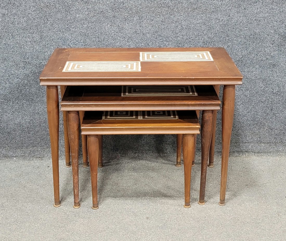 Mid Century 3 Stack Tables: Large - 22"H, 30"W, 18"D | Medium - 18"H, 24"W, 18"D | Small - 14.50"H, 18"W, 18"D