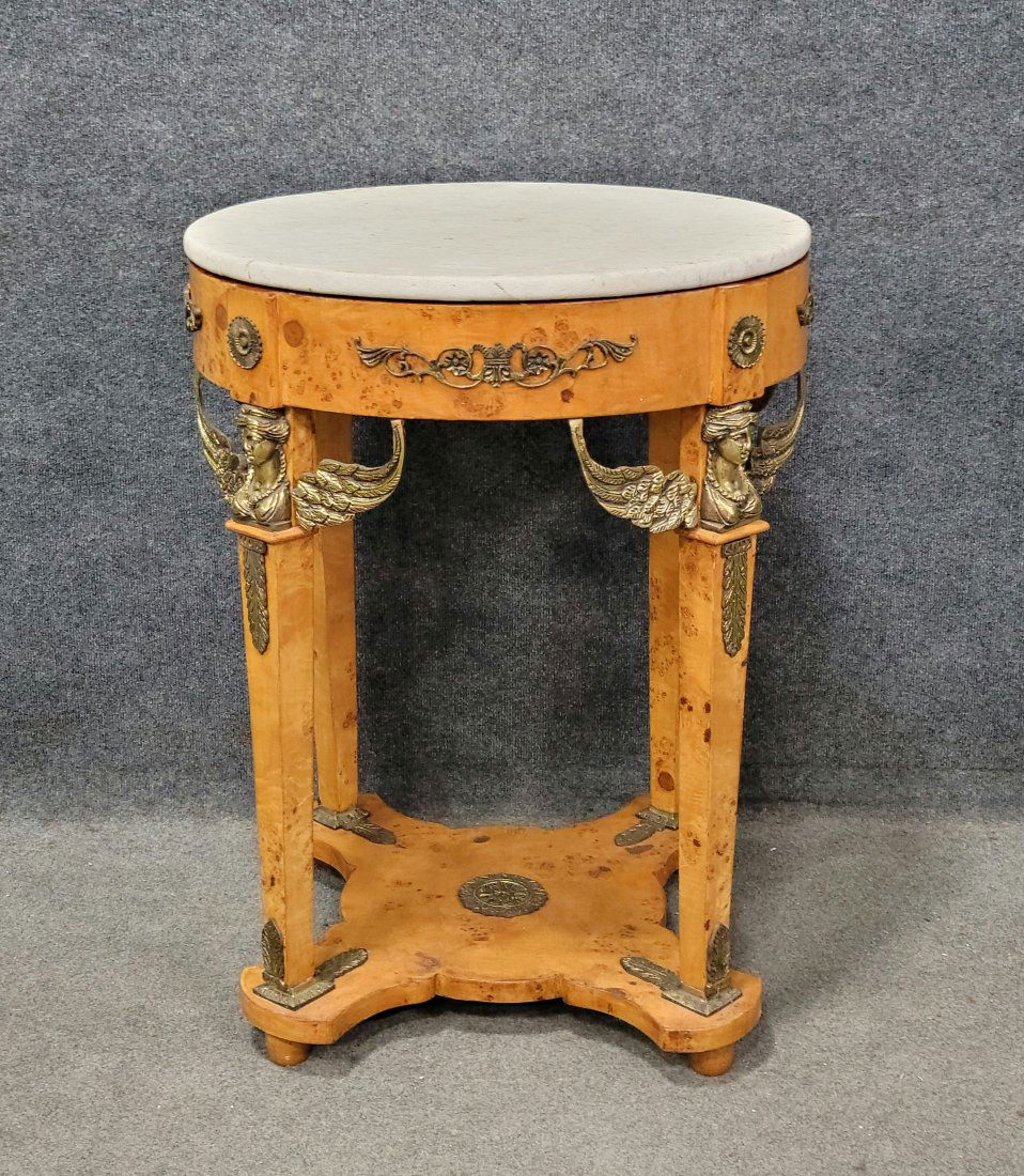 French Marble Top Burl Wood Empire Style Table (1 of 4)