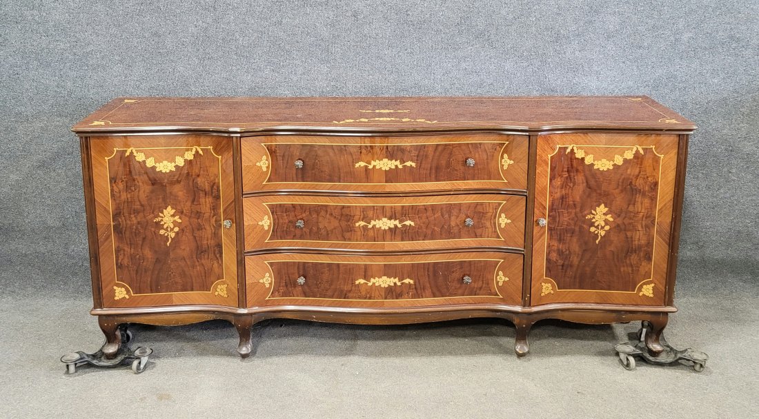 Inlaid Dresser: 33"H, 80"W, 19.50"D