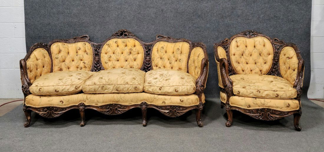 Two Piece Carved Swan Living Room Set (1 of 5)