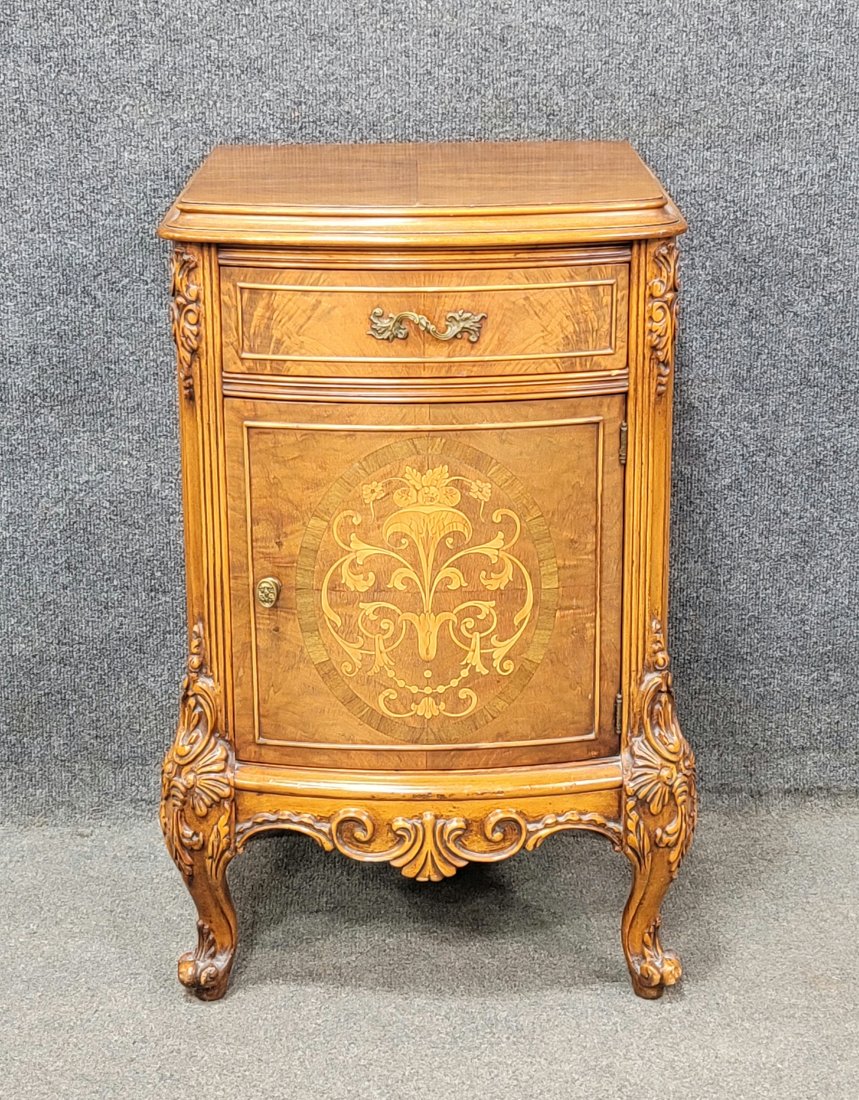 French Inlaid Nightstand: 28"H, 18.75"W, 15"D