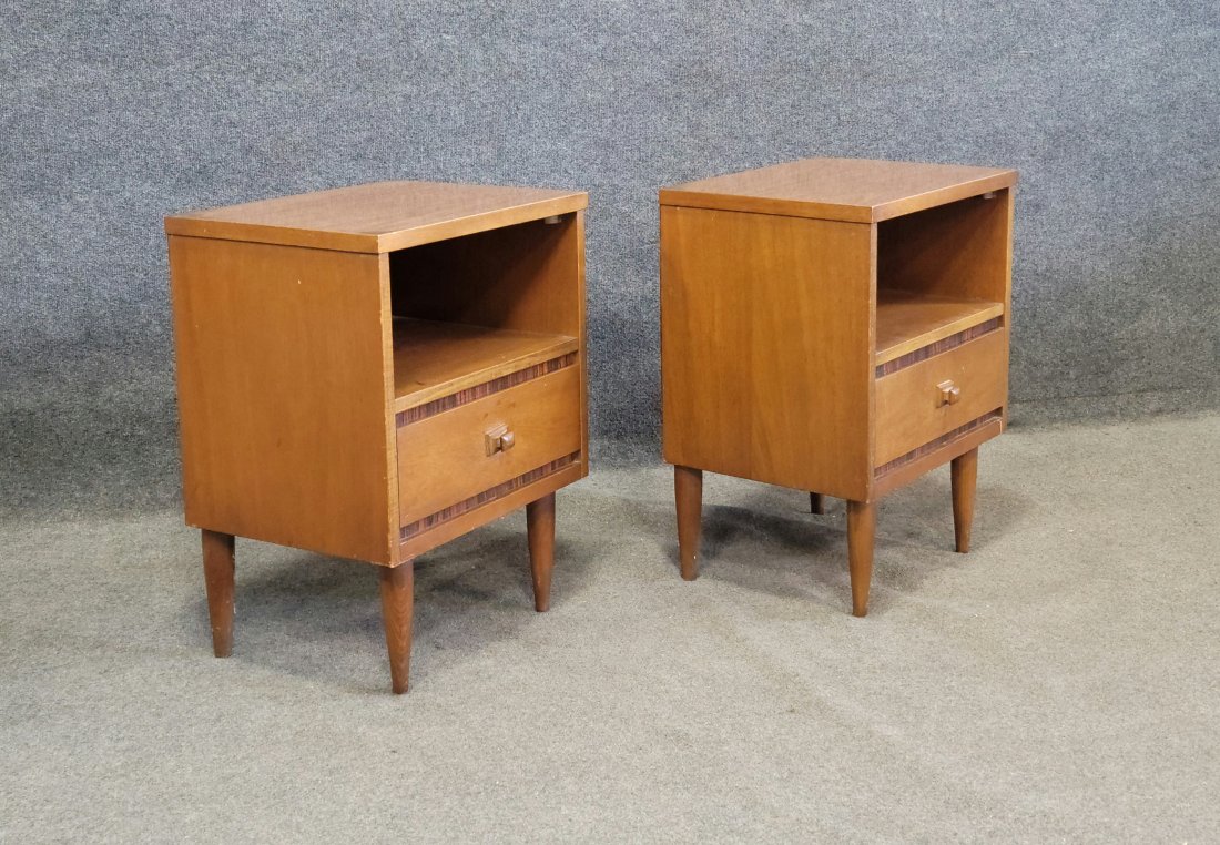 Pair Of Mid Century Nightstands: 24"H, 17.75"W, 14"D