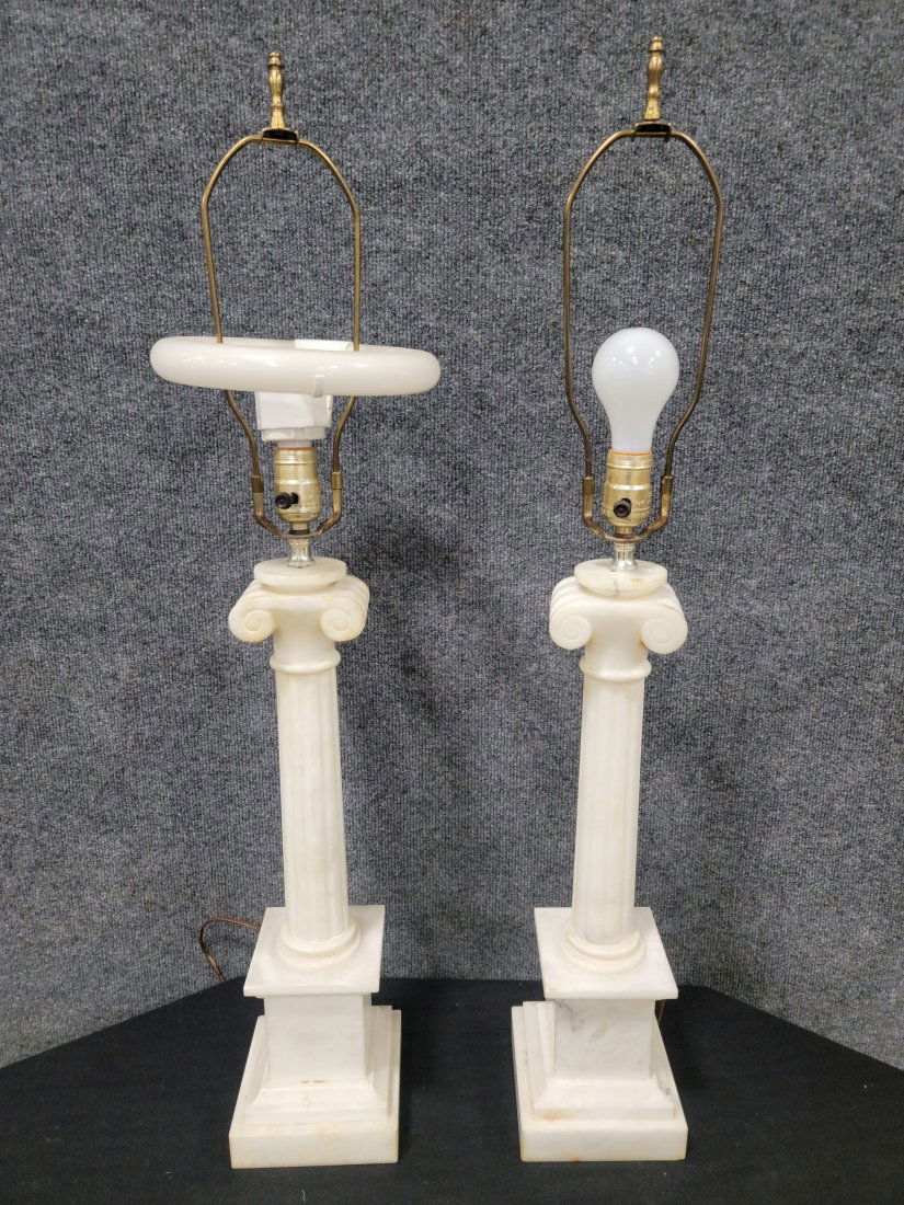 Pair Of Marble Column Lamps (1 of 2)