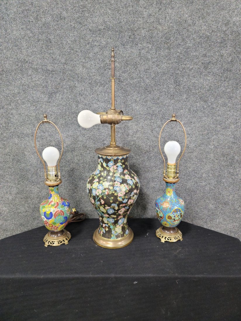 3 Cloisonne Lamps: -