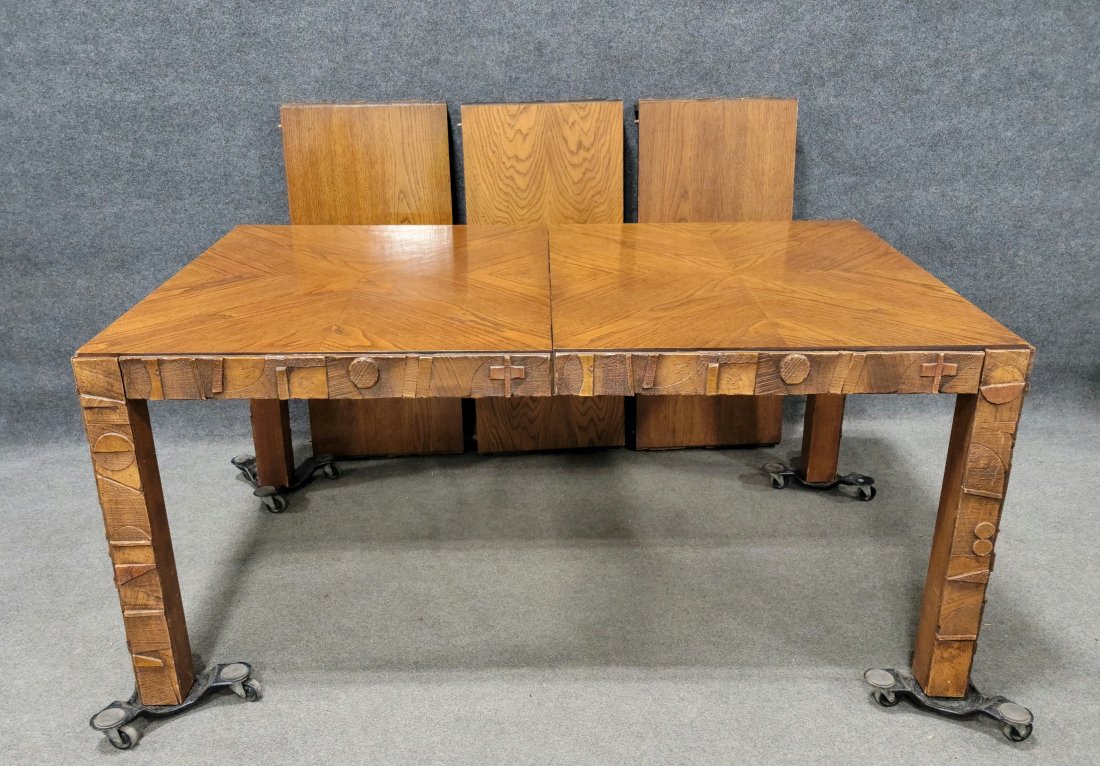 Lane Brutalist Dining Table w/ 6 Chairs + 3 Leafs (1 of 8)