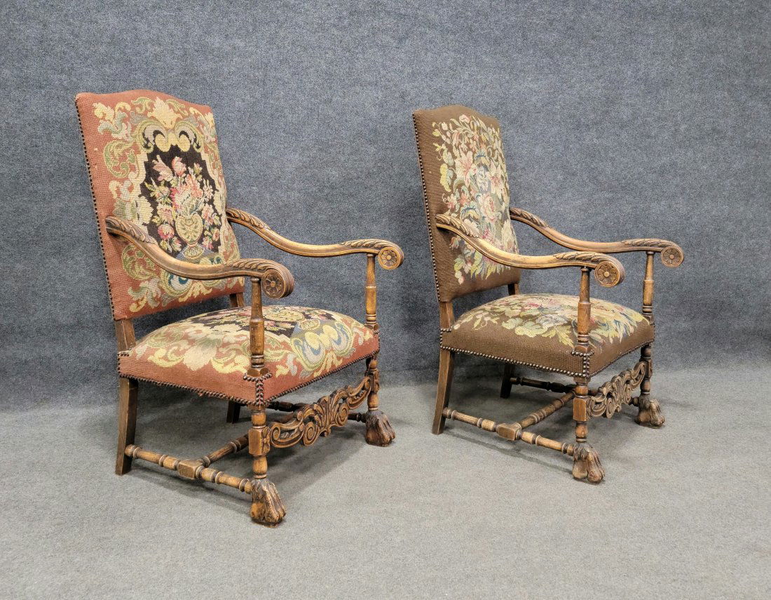Pair Of Needlepoint Throne Chairs (1 of 6)