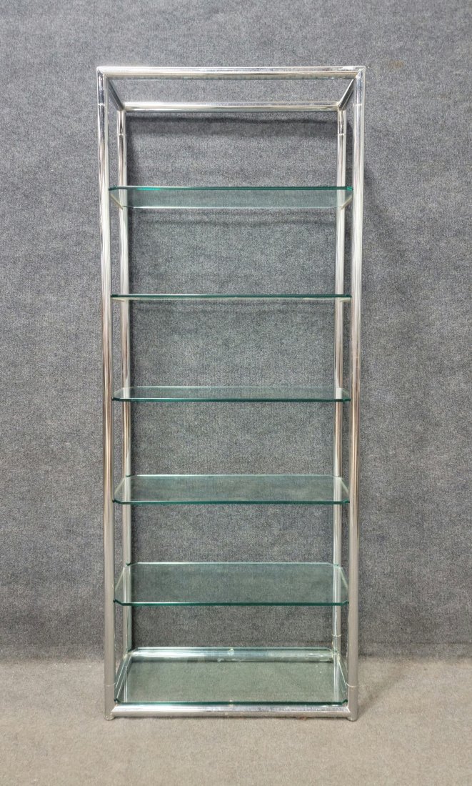 Milo Baughman Style Etegere: 78.50"H, 31.50"W, 14"D